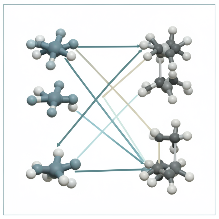 AI-generated conceptual illustration (Organic donor and acceptor molecules in a chemical solution). It explains the idea and does not show study data.