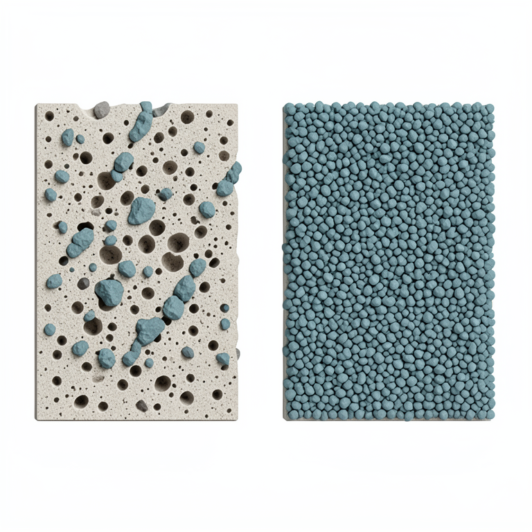 AI-generated conceptual illustration (Zeolite membrane on a porous alumina support). It explains the idea and does not show study data.