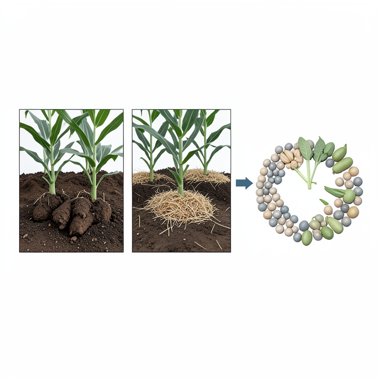 AI-generated conceptual illustration (Maize plants in agricultural soil). It explains the idea and does not show study data.
