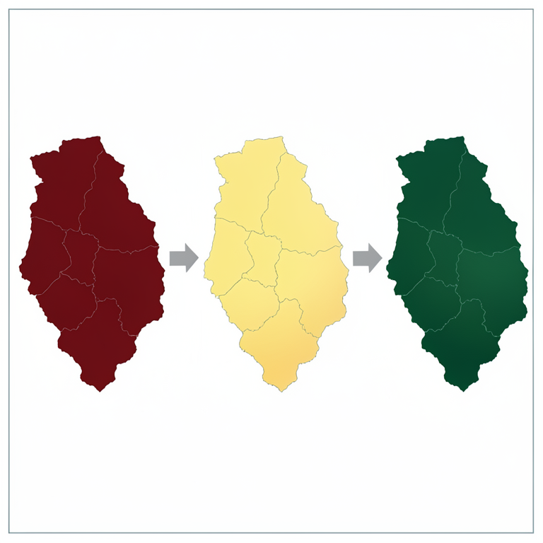 AI-generated conceptual illustration (A geographical map of Bulandshahr district divided into administrative tehsils). It explains the idea and does not show study data.