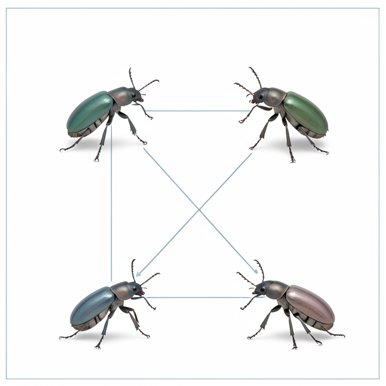 AI-generated conceptual illustration (Curculionid stem borer weevils). It explains the idea and does not show study data.