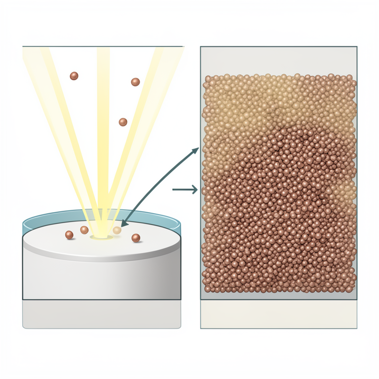 AI-generated conceptual illustration (titanium dioxide semiconductor surface in an aqueous solution containing copper surfactant molecules). It explains the idea and does not show study data.
