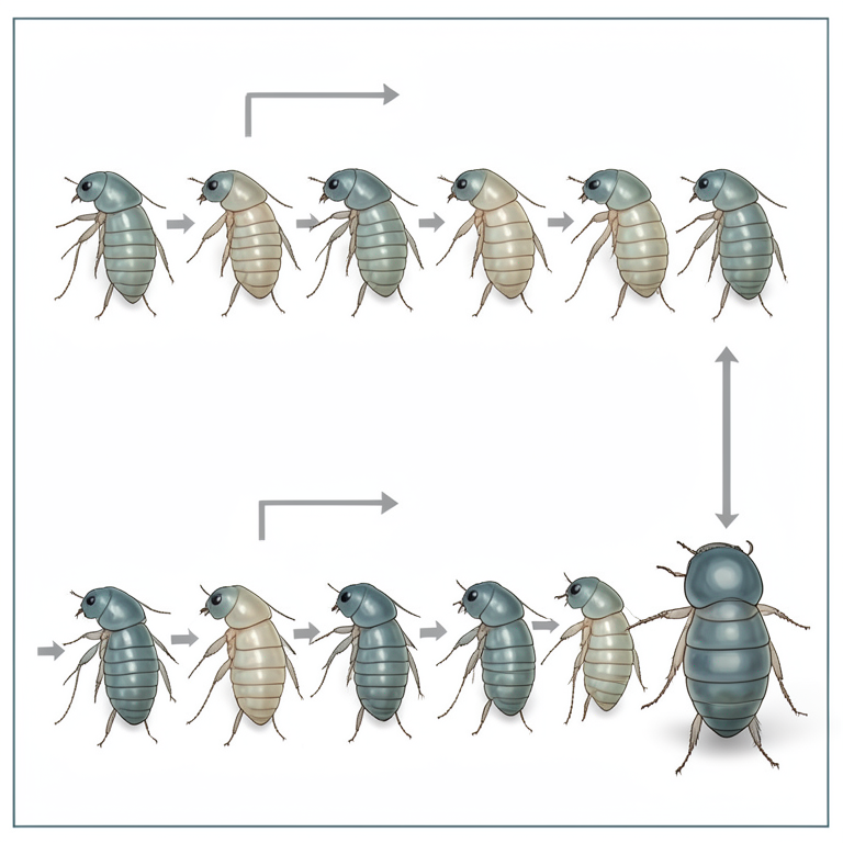 AI-generated conceptual illustration (Heteropteryx dilatata (giant African grasshopper) nymphs). It explains the idea and does not show study data.