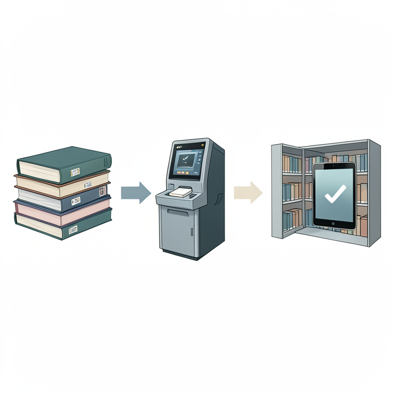 AI-generated conceptual illustration (library books and RFID scanning equipment). It explains the idea and does not show study data.