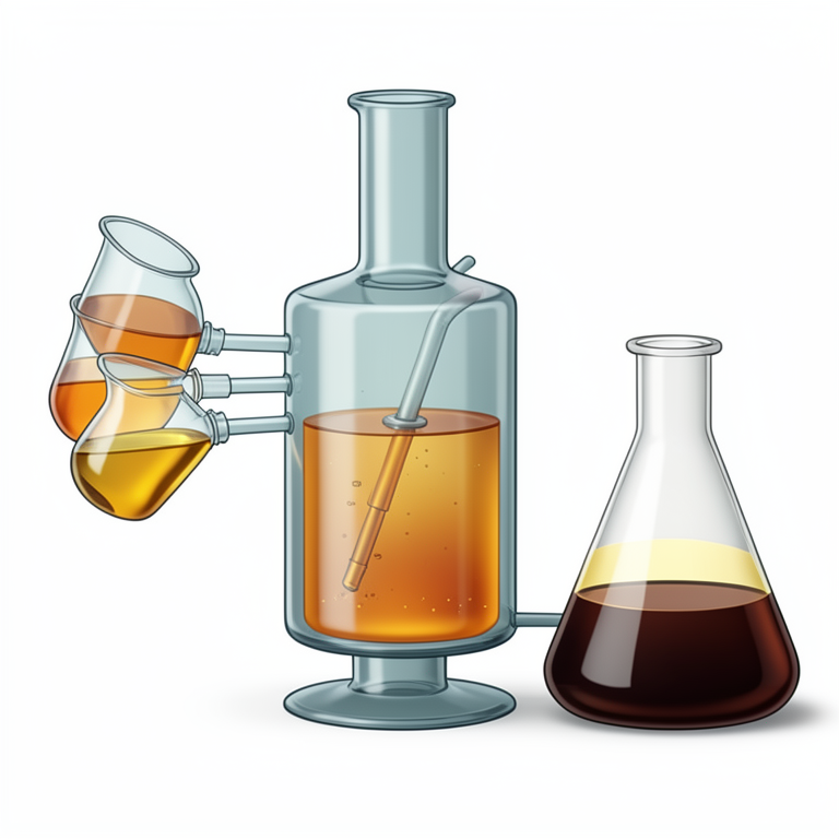 AI-generated conceptual illustration (waste cooking oil and a chemical reactor). It explains the idea and does not show study data.
