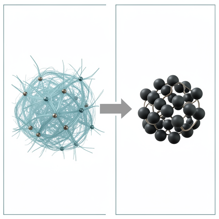 AI-generated conceptual illustration (glass wool fibers and iron oxide nanoparticles). It explains the idea and does not show study data.
