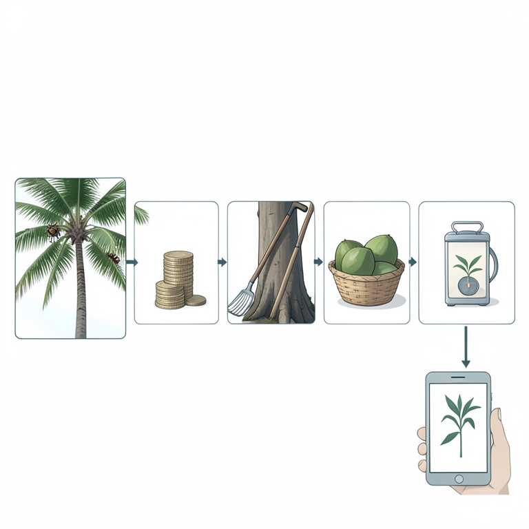 AI-generated conceptual illustration (Coconut palm trees in a plantation). It explains the idea and does not show study data.