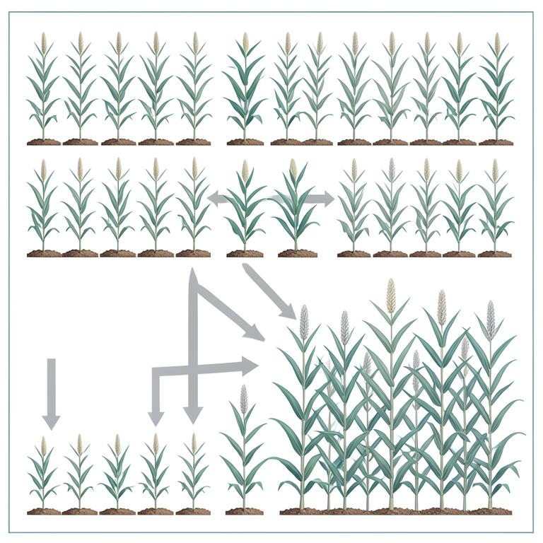 AI-generated conceptual illustration (pearl millet plants). It explains the idea and does not show study data.