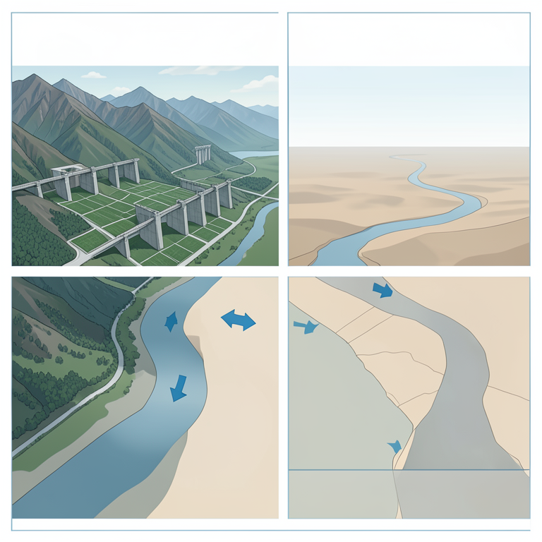 AI-generated conceptual illustration (The Euphrates-Tigris river system flowing through Turkey, Syria, and Iraq). It explains the idea and does not show study data.