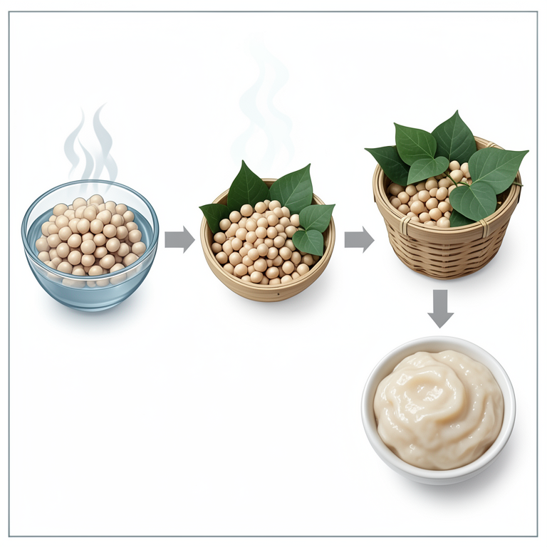 AI-generated conceptual illustration (soybeans and Ficus hispida leaves in bamboo baskets). It explains the idea and does not show study data.