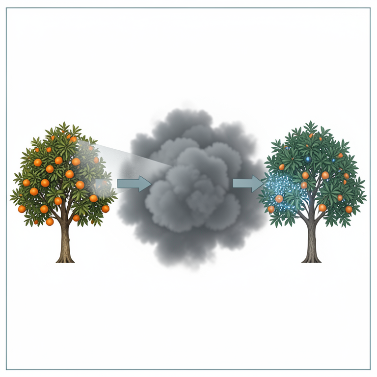 AI-generated conceptual illustration (orange trees in an orchard). It explains the idea and does not show study data.
