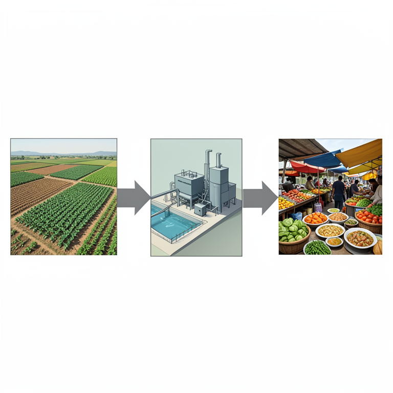 AI-generated conceptual illustration (Agricultural landscapes and food systems in India). It explains the idea and does not show study data.