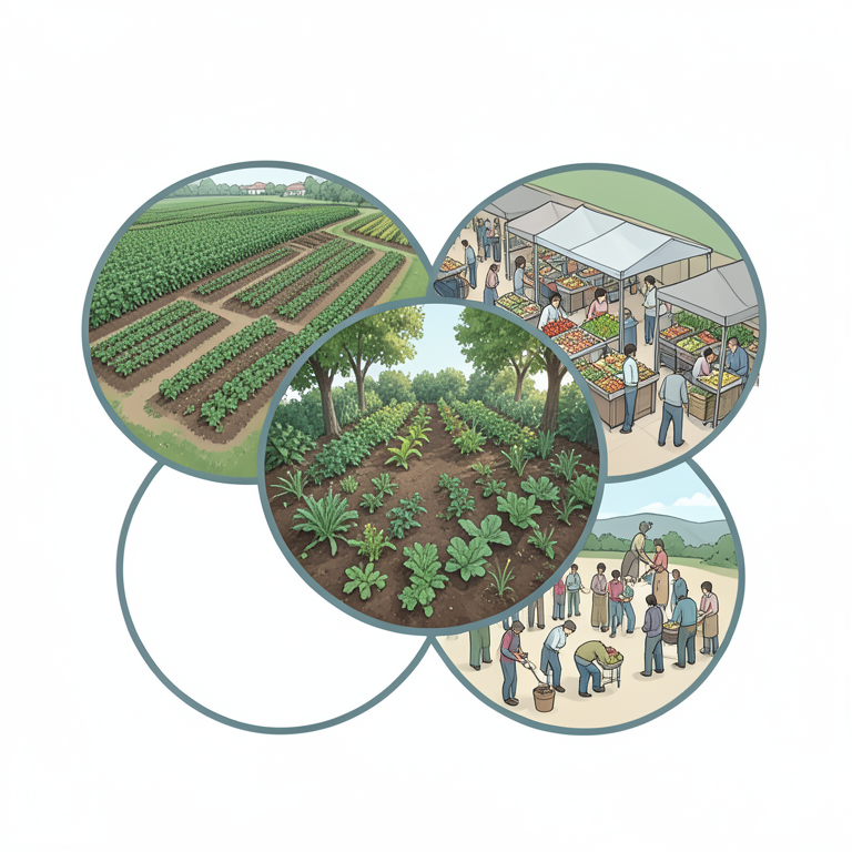 AI-generated conceptual illustration (A diverse sustainable farmland landscape). It explains the idea and does not show study data.