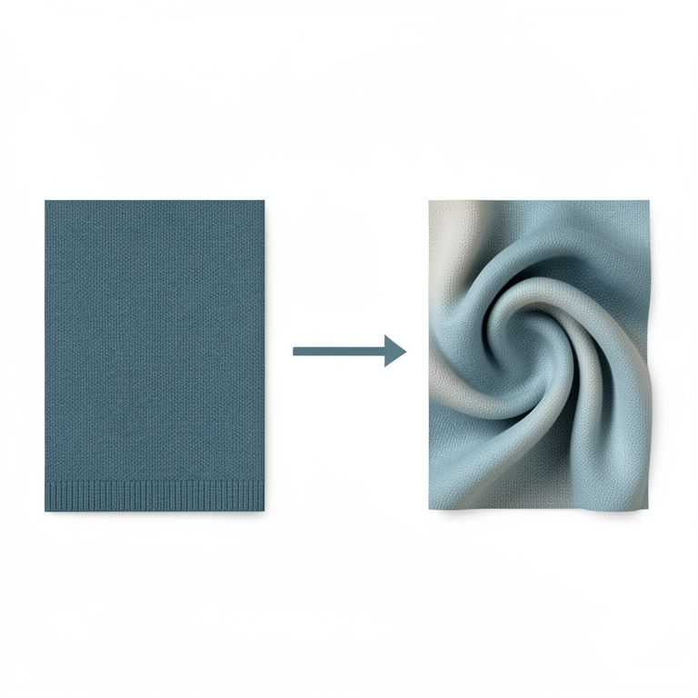 AI-generated conceptual illustration (silk viscose blended knitted fabrics). It explains the idea and does not show study data.