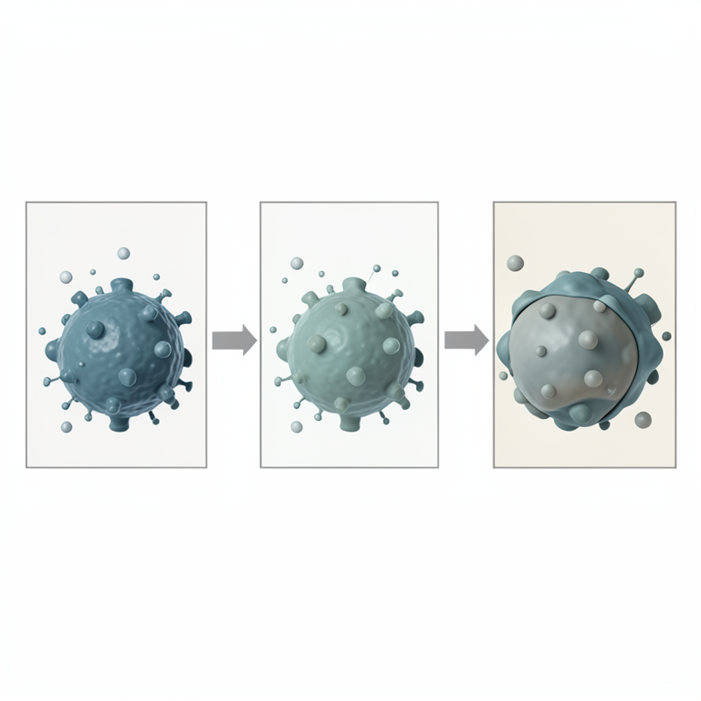AI-generated conceptual illustration (Macacine alphaherpesvirus 1 particles). It explains the idea and does not show study data.