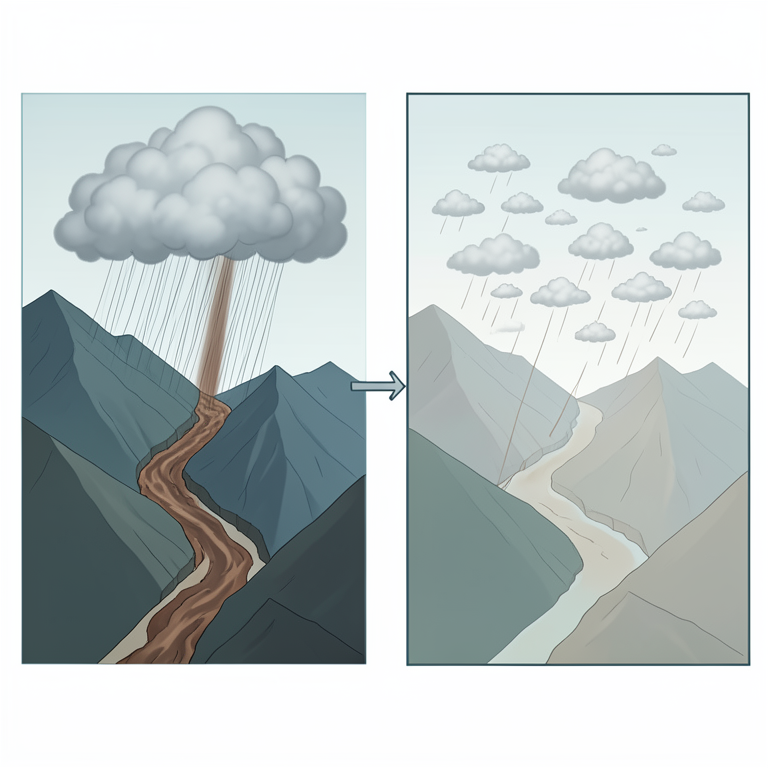 AI-generated conceptual illustration (Drakensberg mountain catchments). It explains the idea and does not show study data.