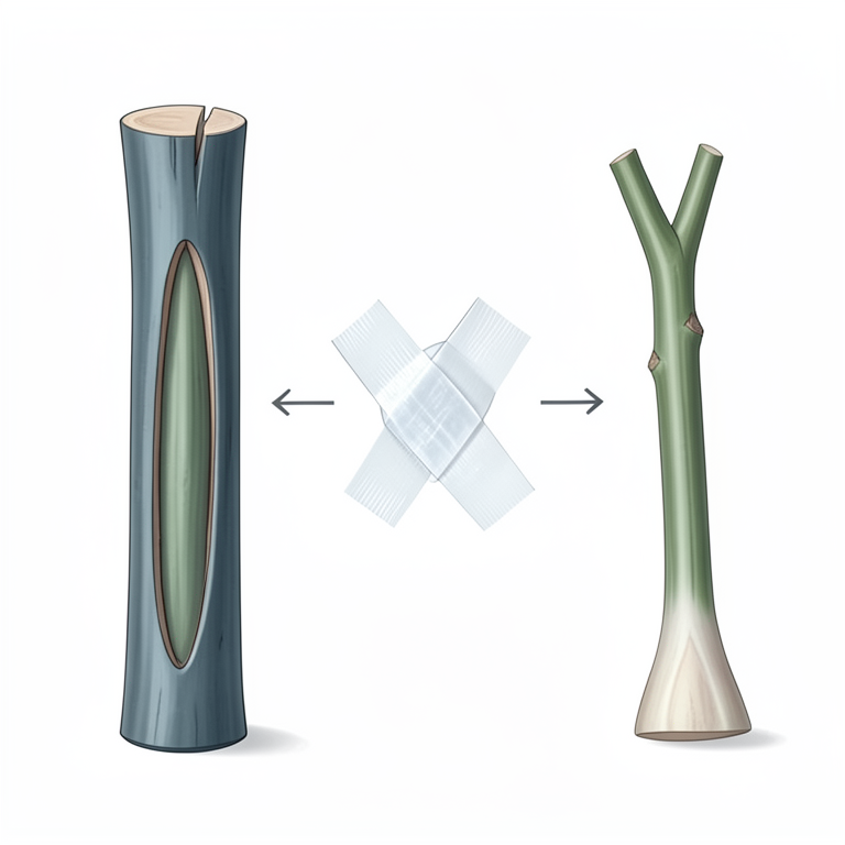 AI-generated conceptual illustration (Hibiscus macverryi and Hibiscus rosa-sinensis stems). It explains the idea and does not show study data.
