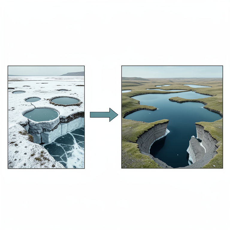 AI-generated conceptual illustration (Permafrost landscape with thermokarst lakes in the Yakutsk Region). It explains the idea and does not show study data.