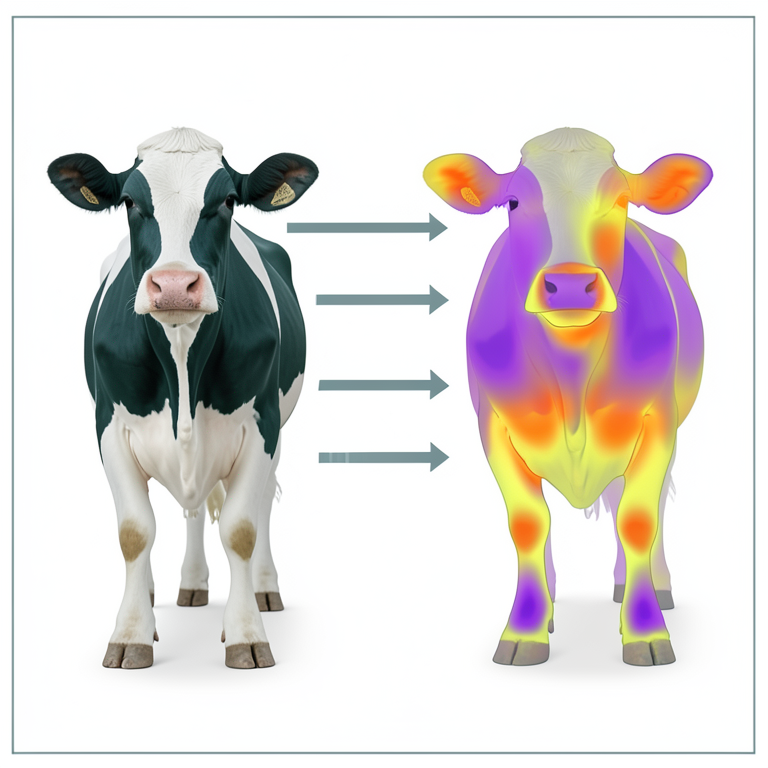 AI-generated conceptual illustration (Holstein Friesian cows). It explains the idea and does not show study data.