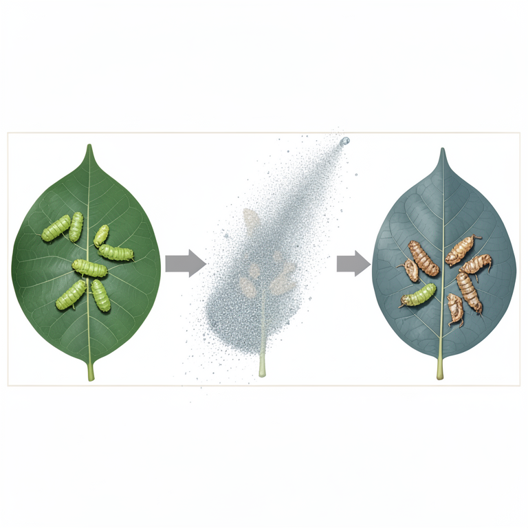 AI-generated conceptual illustration (Bael tree leaves (Aegle marmelos) and lemon butterfly larvae (Papilio demoleus)). It explains the idea and does not show study data.