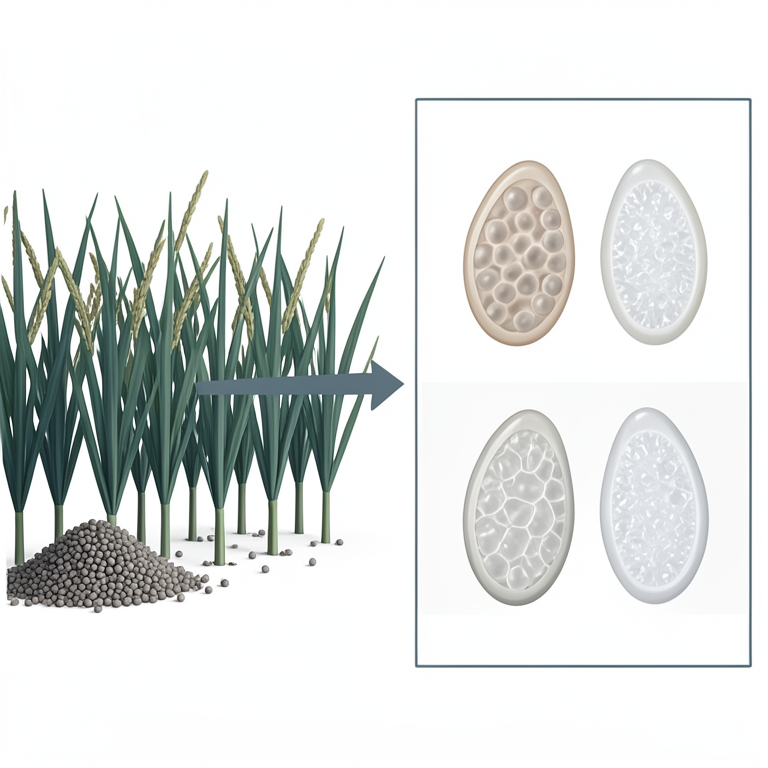AI-generated conceptual illustration (Oryza sativa (rice plants) and rice grains). It explains the idea and does not show study data.