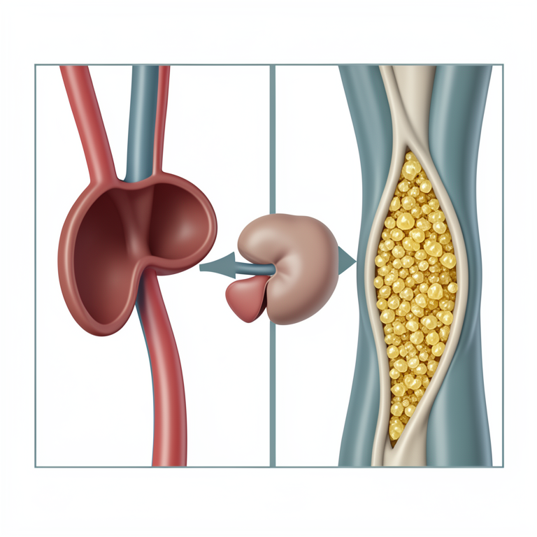 AI-generated conceptual illustration (human blood vessels and kidneys). It explains the idea and does not show study data.