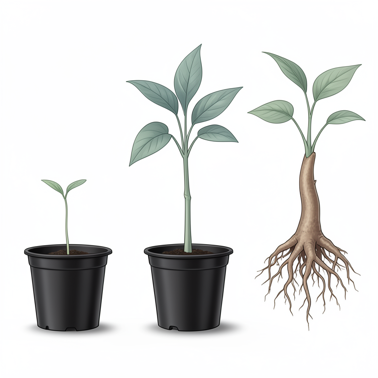 AI-generated conceptual illustration (Parkia biglobosa seedlings in pots). It explains the idea and does not show study data.