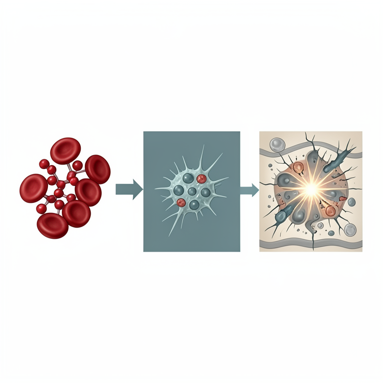 AI-generated conceptual illustration (human blood cells and enzymes). It explains the idea and does not show study data.
