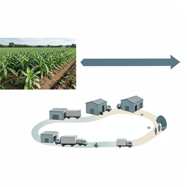 AI-generated conceptual illustration (Agricultural produce from farms in Kolar district). It explains the idea and does not show study data.