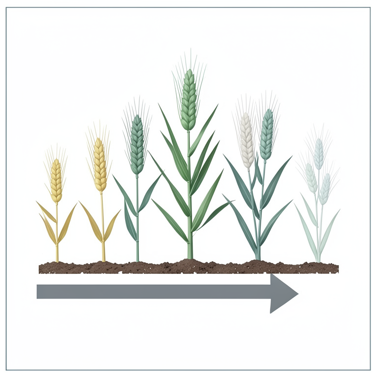 AI-generated conceptual illustration (wheat plants (Triticum aestivum L.)). It explains the idea and does not show study data.
