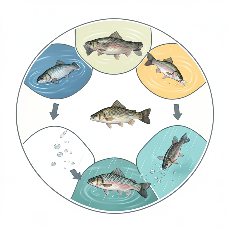 AI-generated conceptual illustration (Catla catla (major carp fish) in a pond environment). It explains the idea and does not show study data.