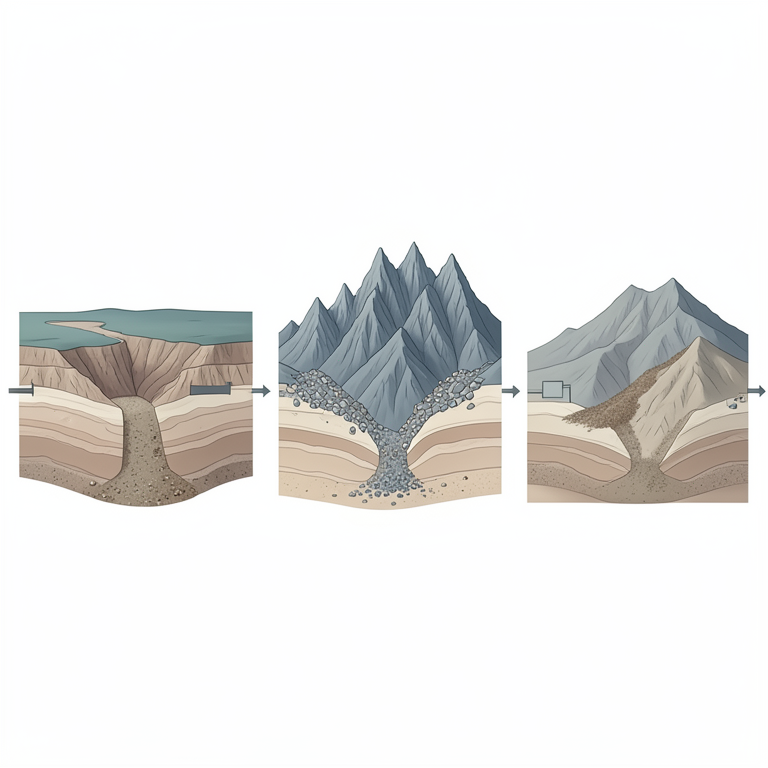 AI-generated conceptual illustration (Sandstone formations in the Karoo sedimentary basin and the Cape Fold Belt mountain range). It explains the idea and does not show study data.
