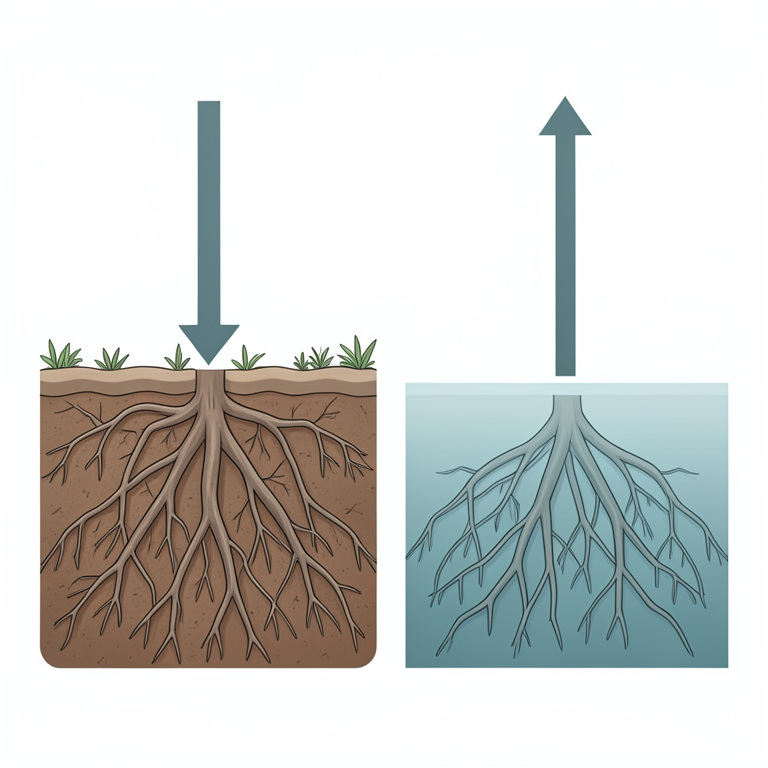 AI-generated conceptual illustration (mangrove forests in the Ganges-Brahmaputra delta). It explains the idea and does not show study data.