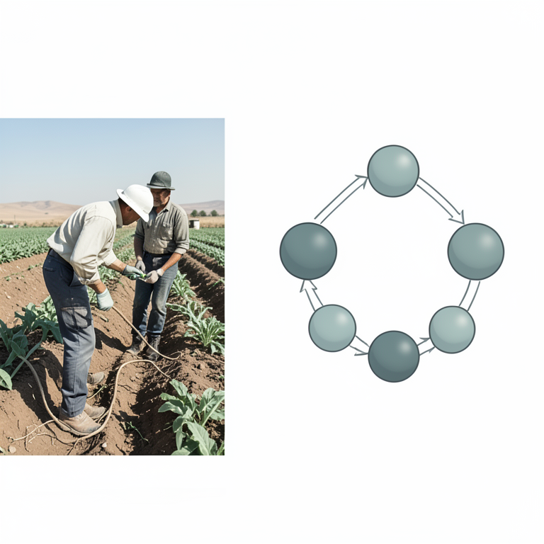 AI-generated conceptual illustration (Agricultural extension workers in Iraq). It explains the idea and does not show study data.