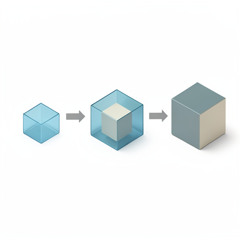 AI-generated conceptual illustration (A series of interlocking geometric 3D cubes representing computational problem blocks). It explains the idea and does not show study data.