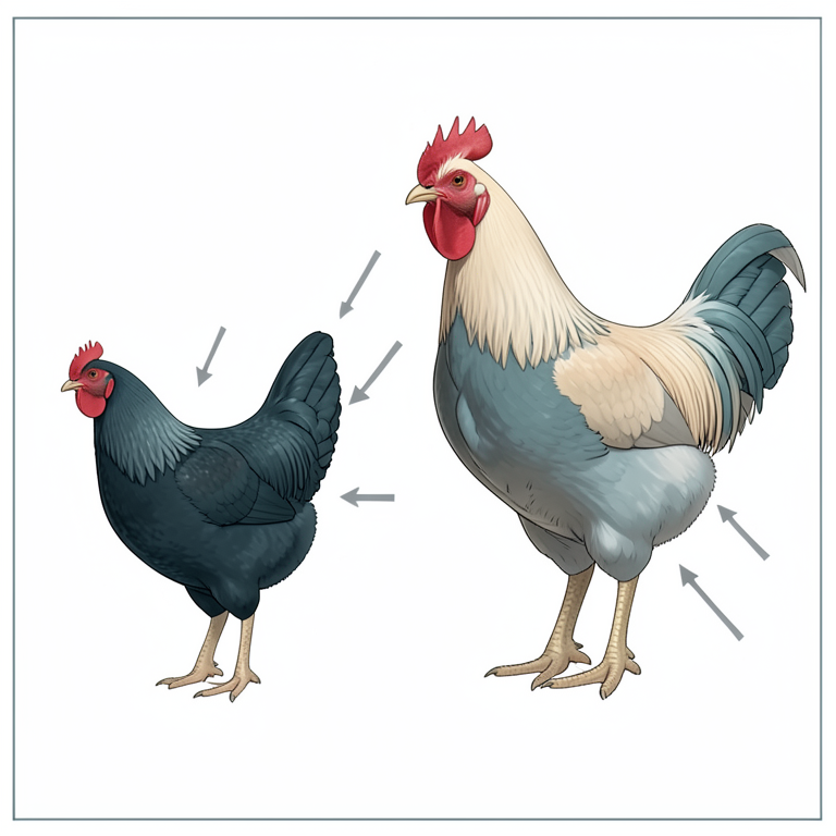AI-generated conceptual illustration (village akoho gasy (Gallus domesticus) chickens). It explains the idea and does not show study data.