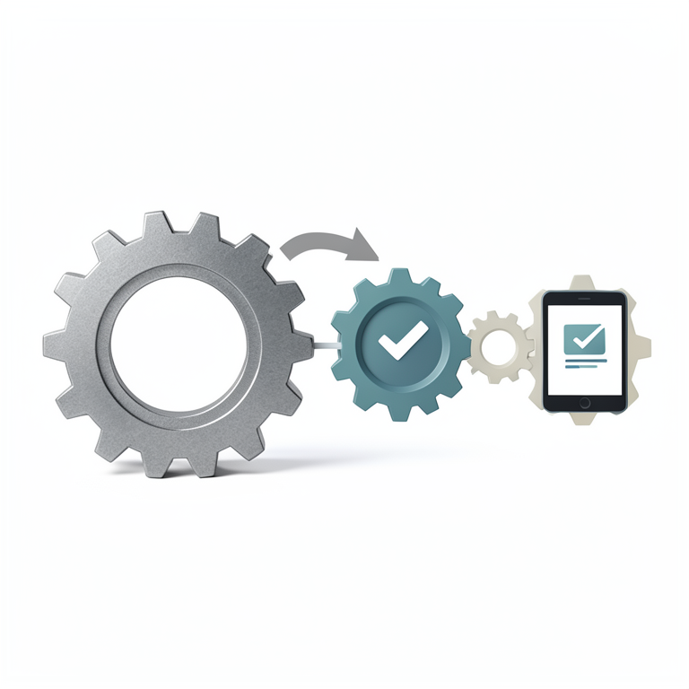 AI-generated conceptual illustration (A collection of interlocking mechanical gears and a digital tablet displaying a ballot interface). It explains the idea and does not show study data.