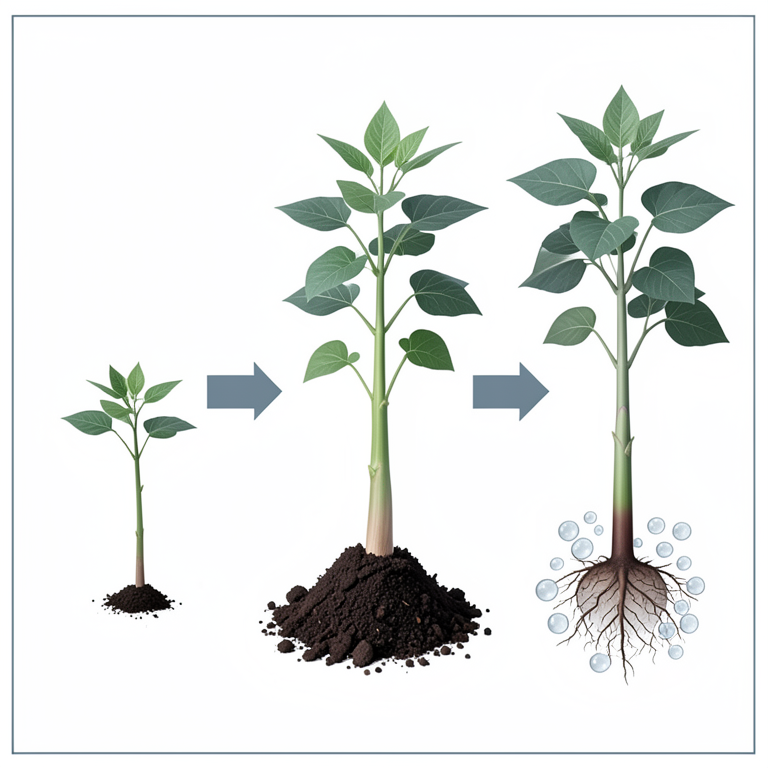 AI-generated conceptual illustration (Okra plants (var. Pusa Makhamali)). It explains the idea and does not show study data.