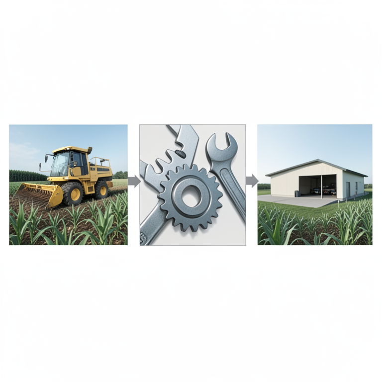 AI-generated conceptual illustration (Sugarcane plants and agricultural machinery). It explains the idea and does not show study data.