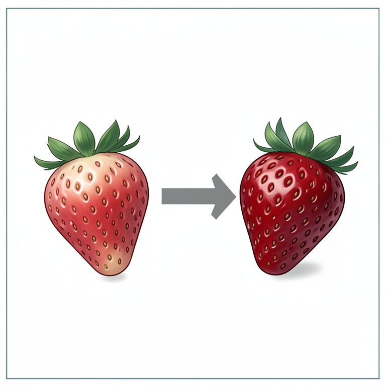 AI-generated conceptual illustration (strawberry fruits of the cultivars Albiun and Rubygem). It explains the idea and does not show study data.