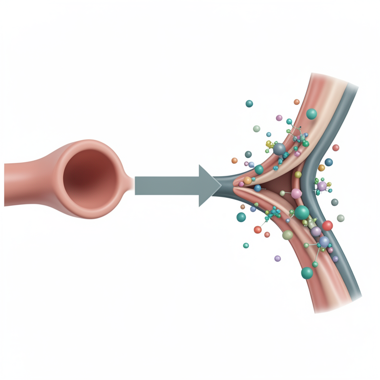 AI-generated conceptual illustration (human blood vessels and arterial walls). It explains the idea and does not show study data.
