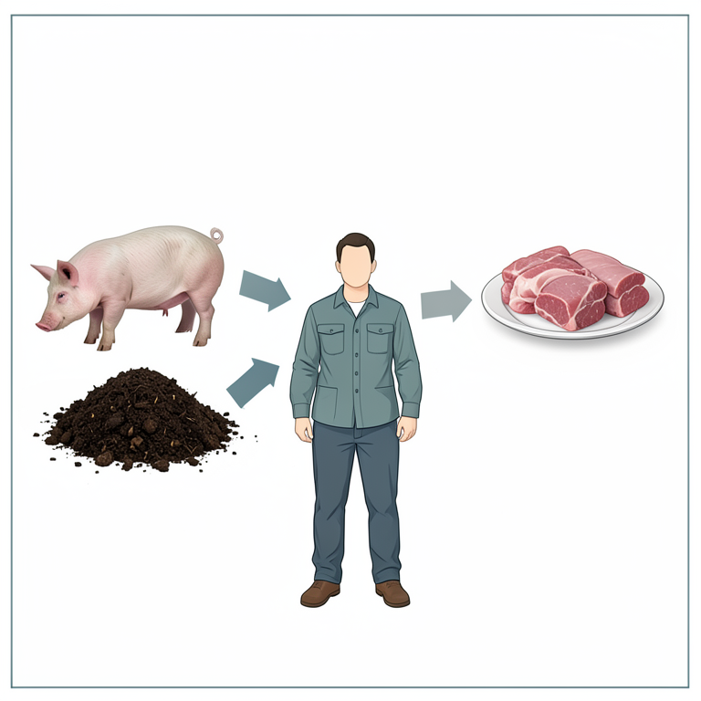 AI-generated conceptual illustration (pig farm workers and domestic pigs). It explains the idea and does not show study data.