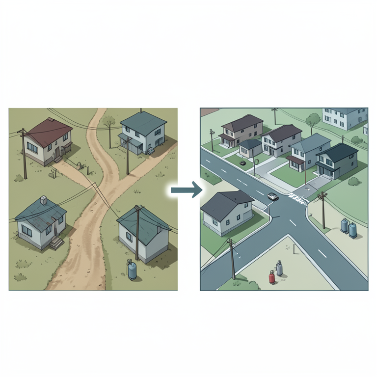AI-generated conceptual illustration (Urban residential neighborhoods in Rohtak city, India). It explains the idea and does not show study data.
