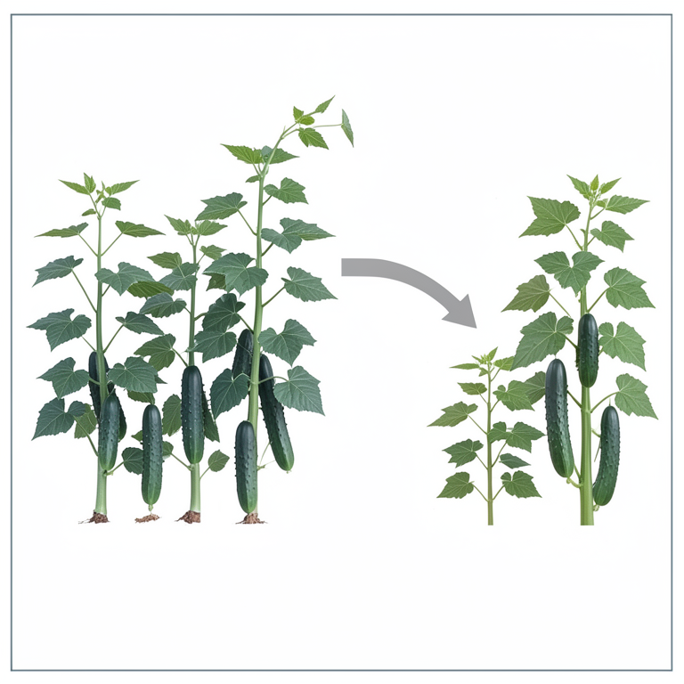 AI-generated conceptual illustration (cucumber plants (Cucumis sativus L.)). It explains the idea and does not show study data.