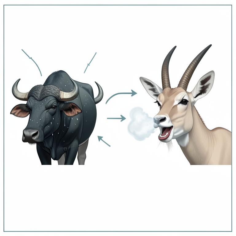 AI-generated conceptual illustration (African buffalo and Gemsbok oryx). It explains the idea and does not show study data.