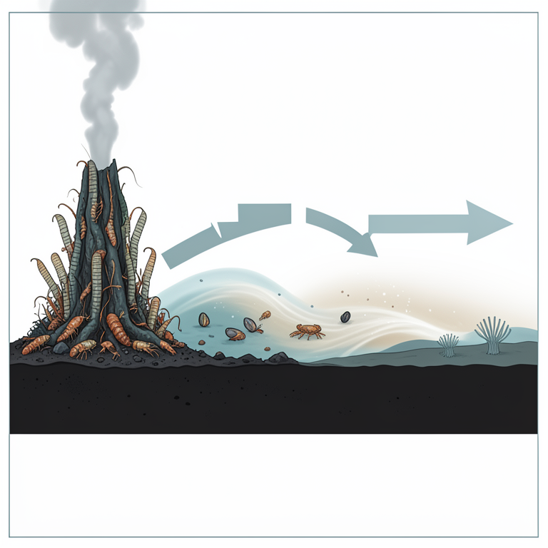 AI-generated conceptual illustration (Deep-sea hydrothermal vent chimney and associated benthic fauna on the Mid-Atlantic Ridge). It explains the idea and does not show study data.