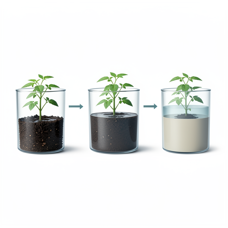 AI-generated conceptual illustration (tomato plants in glass containers with soil). It explains the idea and does not show study data.