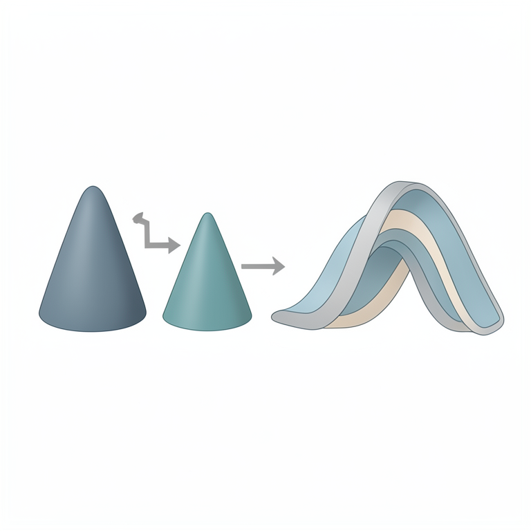 AI-generated conceptual illustration (Abstract geometric representations of probability density functions). It explains the idea and does not show study data.