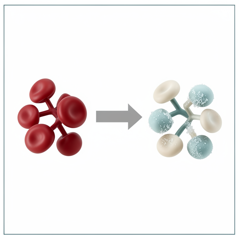 AI-generated conceptual illustration (Human blood cells and hemoglobin molecules). It explains the idea and does not show study data.