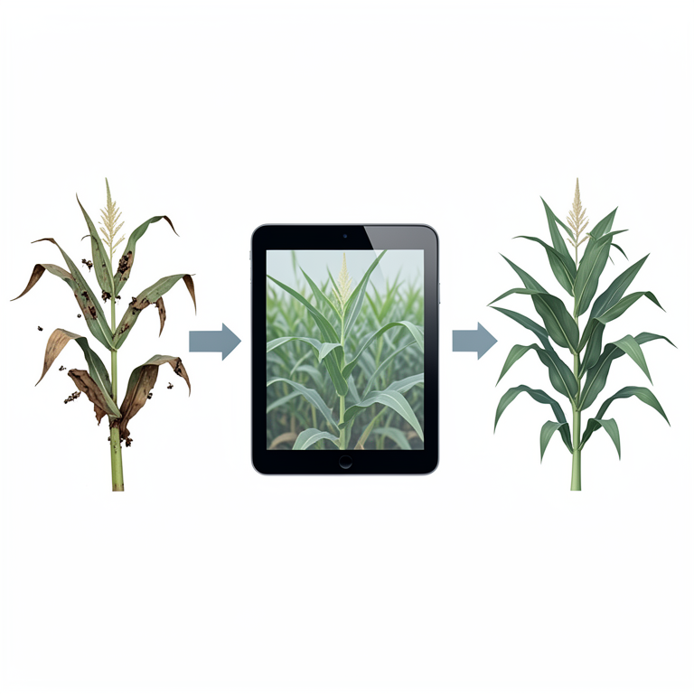 AI-generated conceptual illustration (maize plants and a digital tablet). It explains the idea and does not show study data.